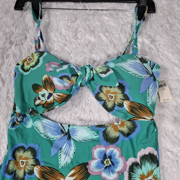 Aerie Women Blue/Green Tropical Knotted Front One Piece Swimsuit Size M - Picture 5 of 8